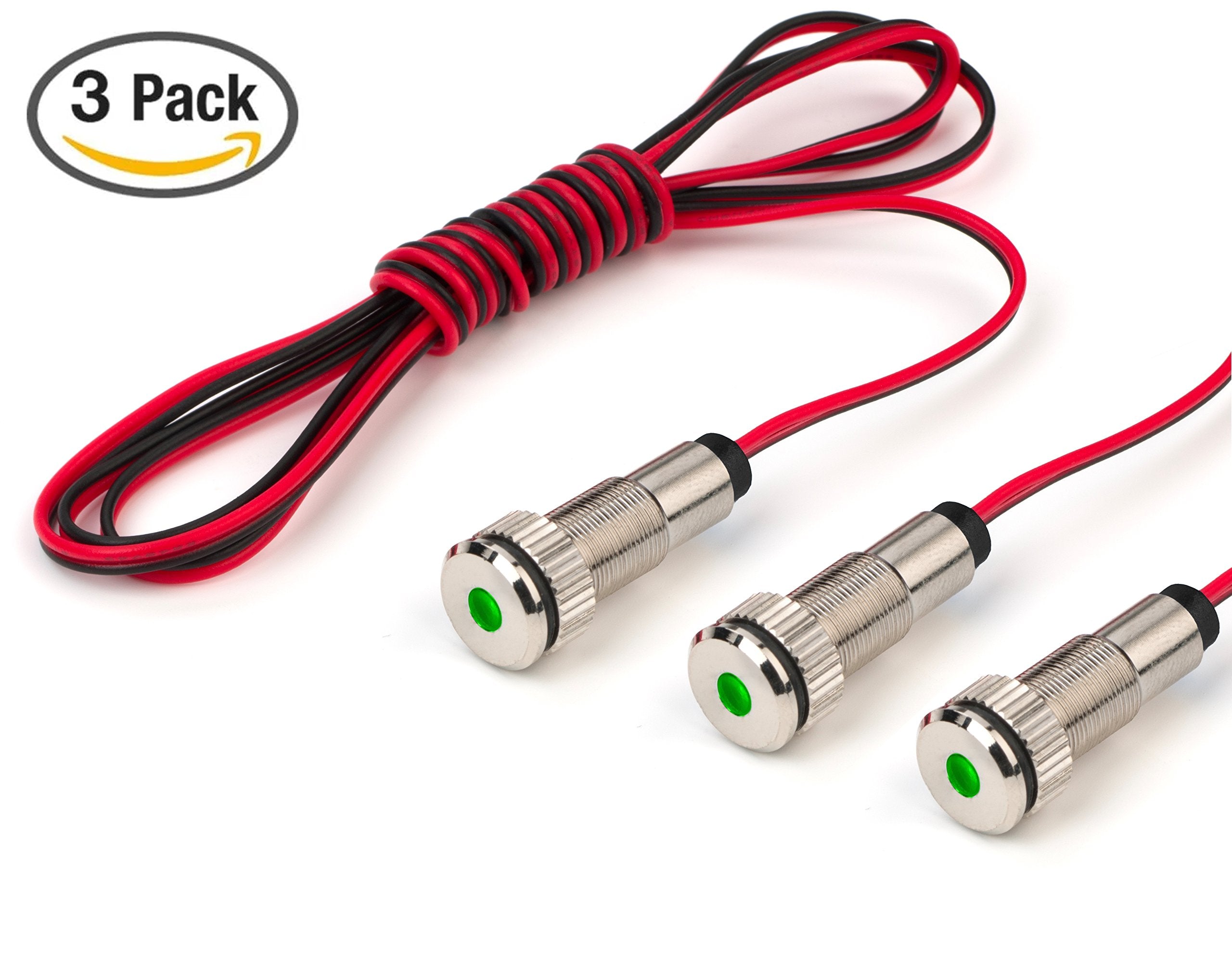 3 Pack Of Plug-N-Play Instrument Cluster Led Indicator Light Dash Bulbs. Aluminum Pilot Lights. Color Acrylic Lens. Flush Panel Mount 5/16" 8Mm 12V For Speedometer Odometer (Silver Bezel, Green Led)